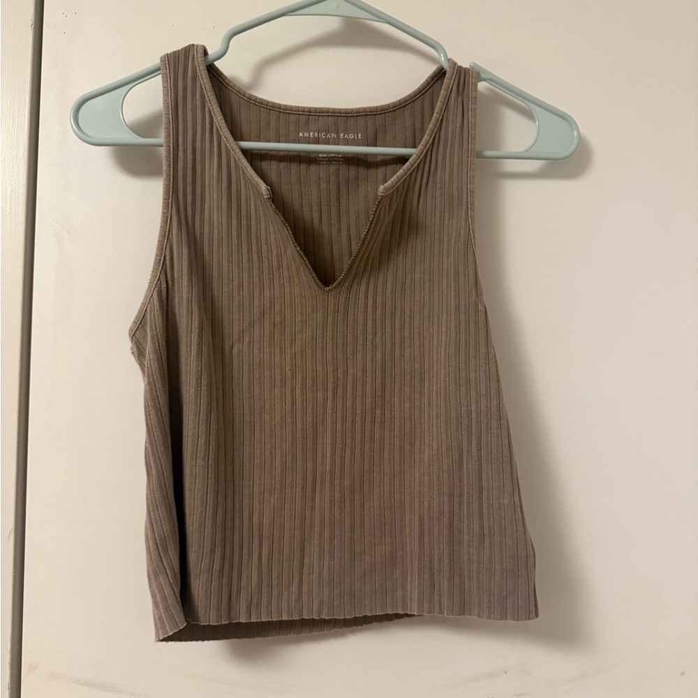 American Eagle Outfitters Gray Ribbed Crop Tank Top